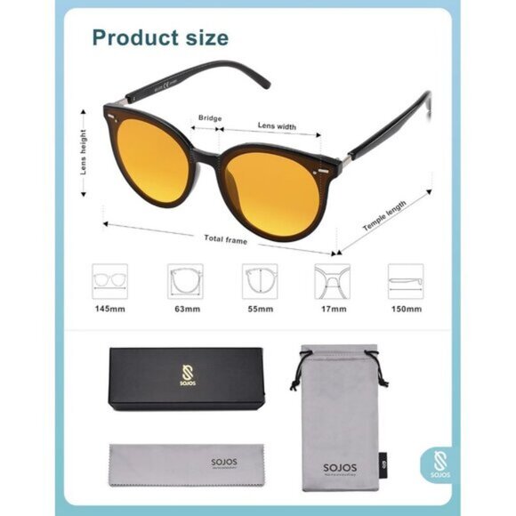 ⚡SOJOS Womens Orange Trendy Classic Round Retro Vintage Large Frame Sunglasses - Picture 5 of 5